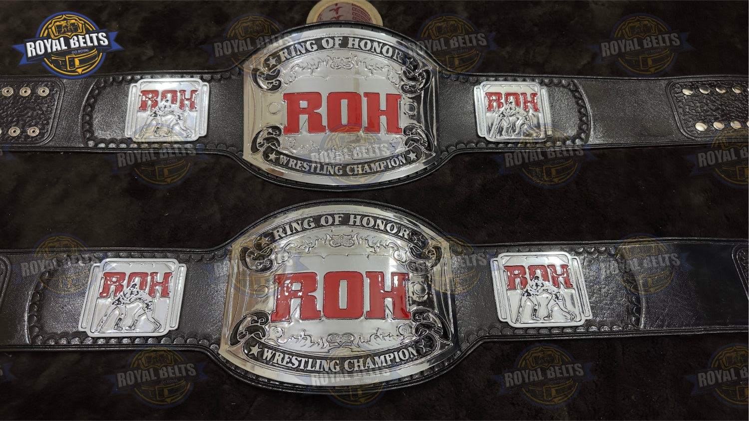 ROH World Title Belt high relief center plate with engraved artwork and durable snap strap
