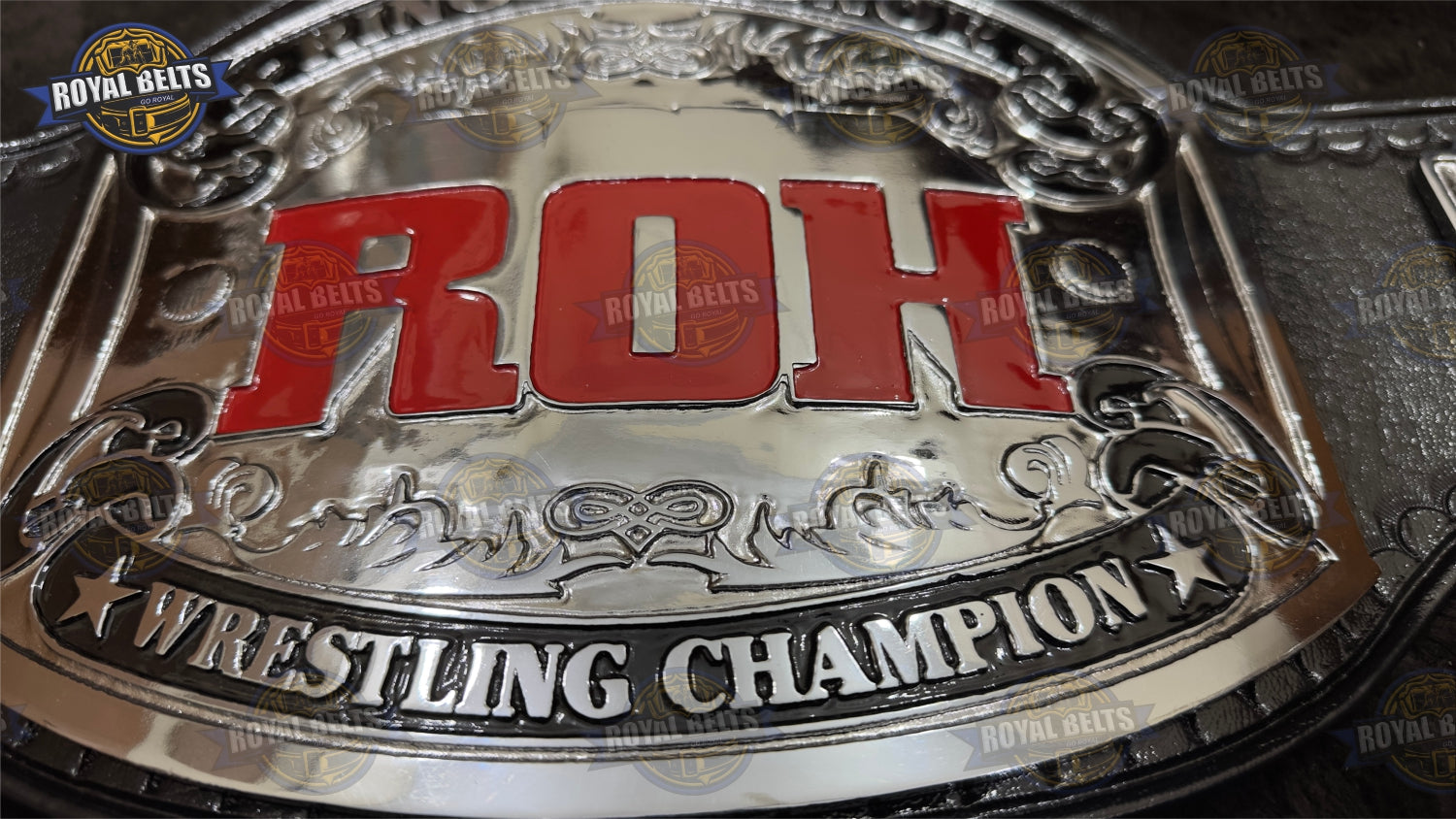 ROH World Championship Title Belt raised engraved center with layered side plate detailing