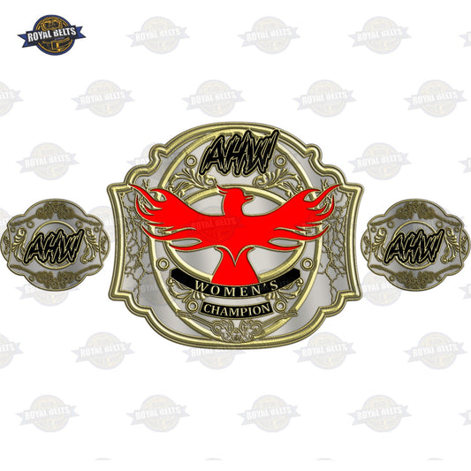 Custom championship title belt design showing detailed side plates