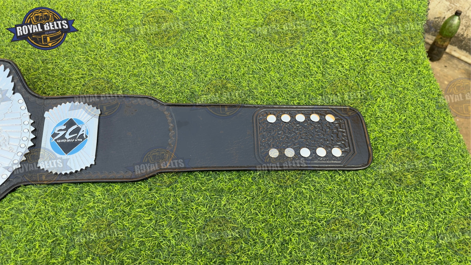 SCA Custom Championship Title Belt HD CNC displaying custom SCA logo etching and thick metal build