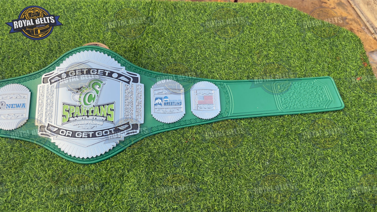 SPARTANS Title Belt with high detail metal plates , cowhide leather strap