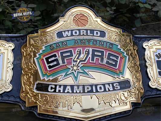 SPURS San Antonio Championship Title Belt HD CNC engraved center plate with polished metal and leather strap Made by Royal Belts