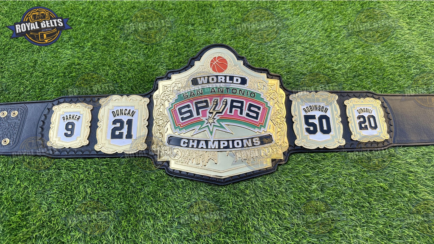San Antonio Spurs Title Belt featuring engraved Spurs logo ,mirror gold finish Designed by Royal Belts