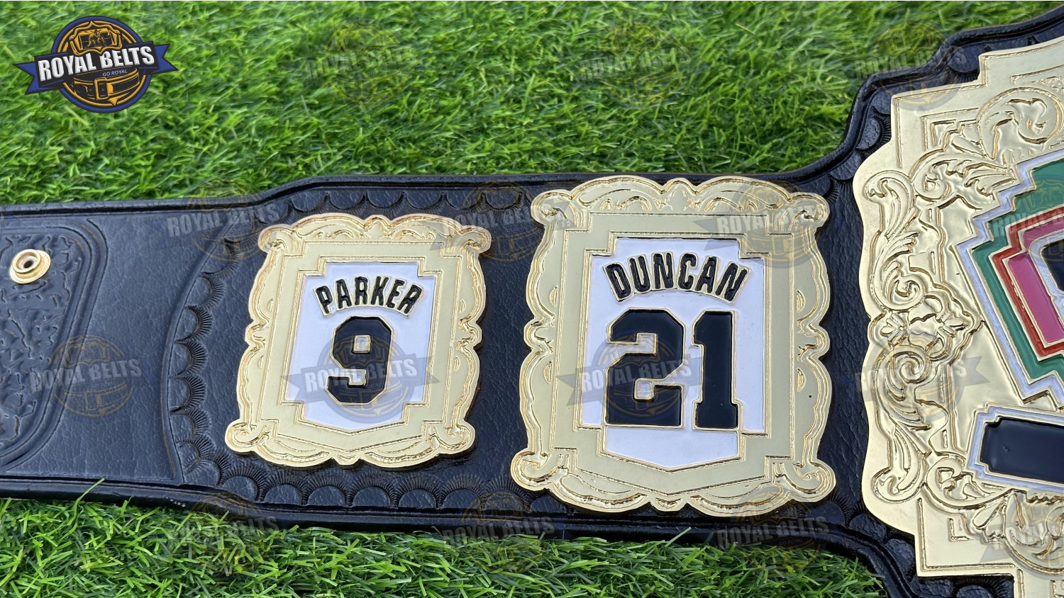 San Antonio Spurs Title Belt with engraved side plates and polished centerpiece