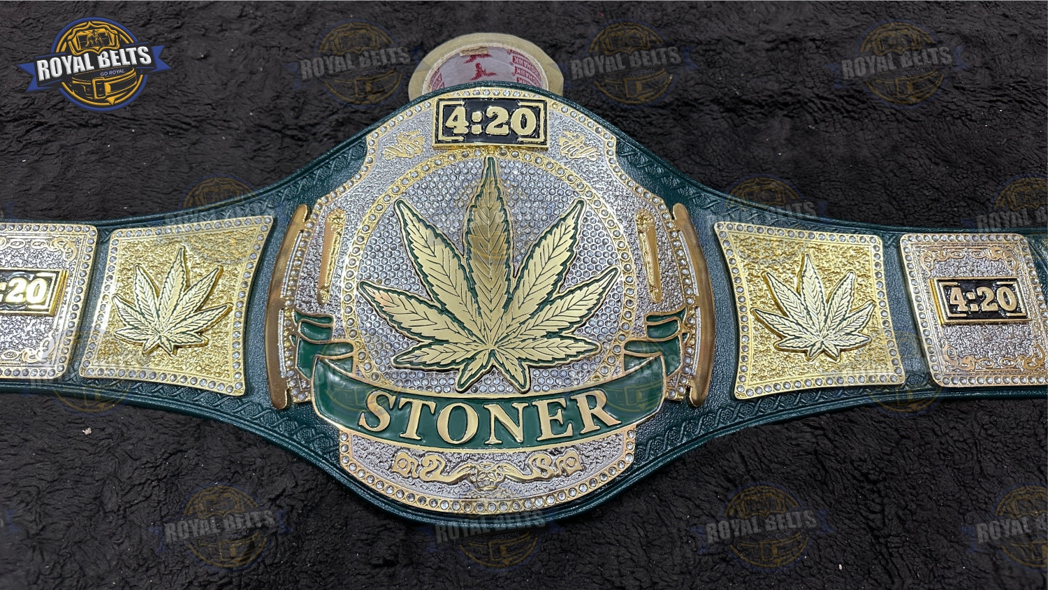 Smoker Stoner 420 Heavyweight Championship Title Belt stacked plated design with engraved metal details Crafted by Royal Belts