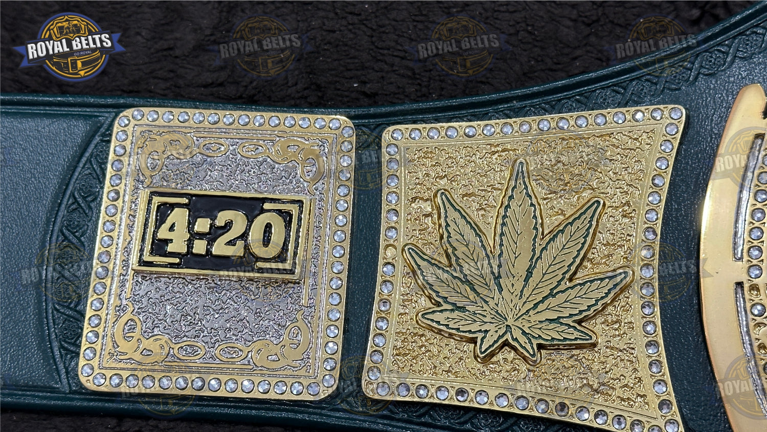 420 Heavyweight Title Belt stacked plated wrestling belt with engraved center and side plates