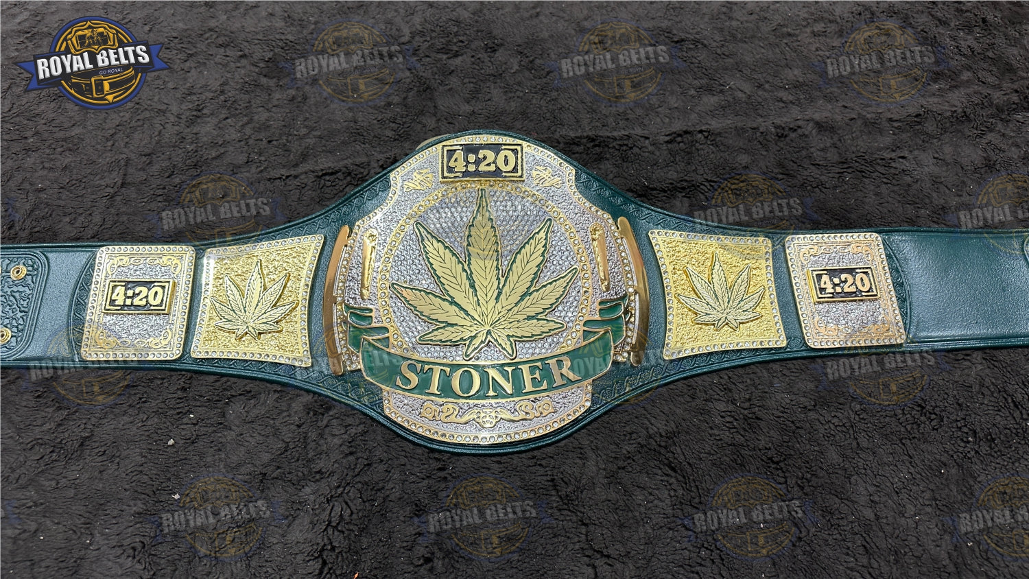 420 Heavyweight Championship Belt smoker stoner theme with stacked plates and bold artwork Crafted by Royal Belts