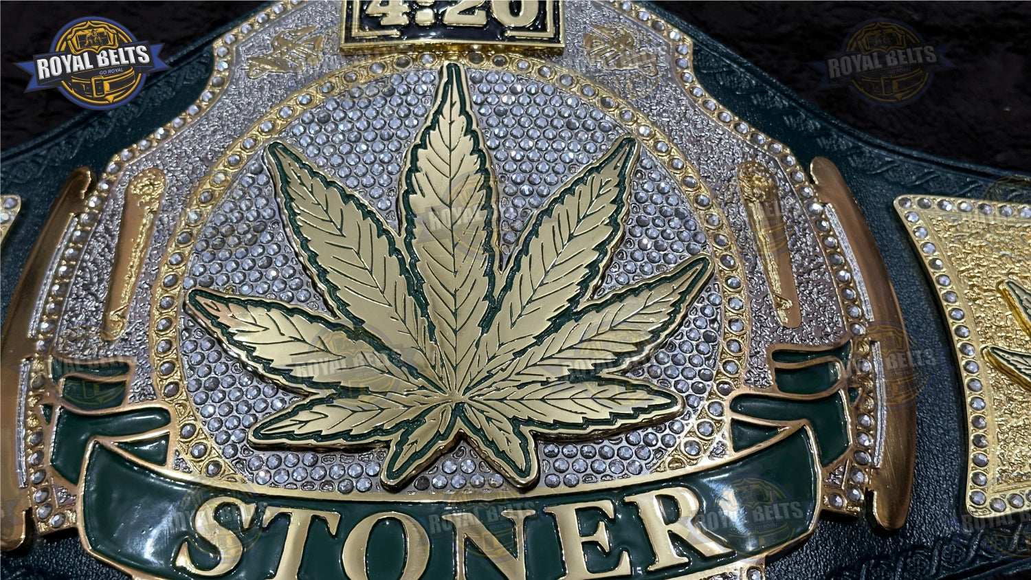 Smoker Stoner Championship Belt 420 themed heavyweight title with stacked metal plates