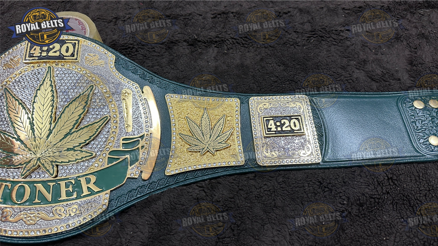420 Heavyweight Title Belt smoker stoner design featuring layered championship plates 