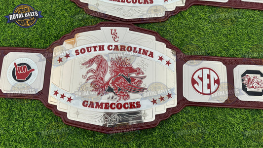 South Carolina GAMECOCKS Custom Championship Title Belt engraved metal plates with premium leather strap Crafted by Royal Belts