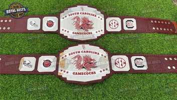 GAMECOCKS Custom Championship Belt South Carolina design with polished center plate and side plates Crafted by Royal Belts