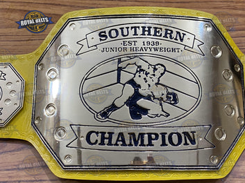 Southern Wrestling Championship Belt featuring engraved southern emblem , mirror chrome finish Designed by Royal Belts