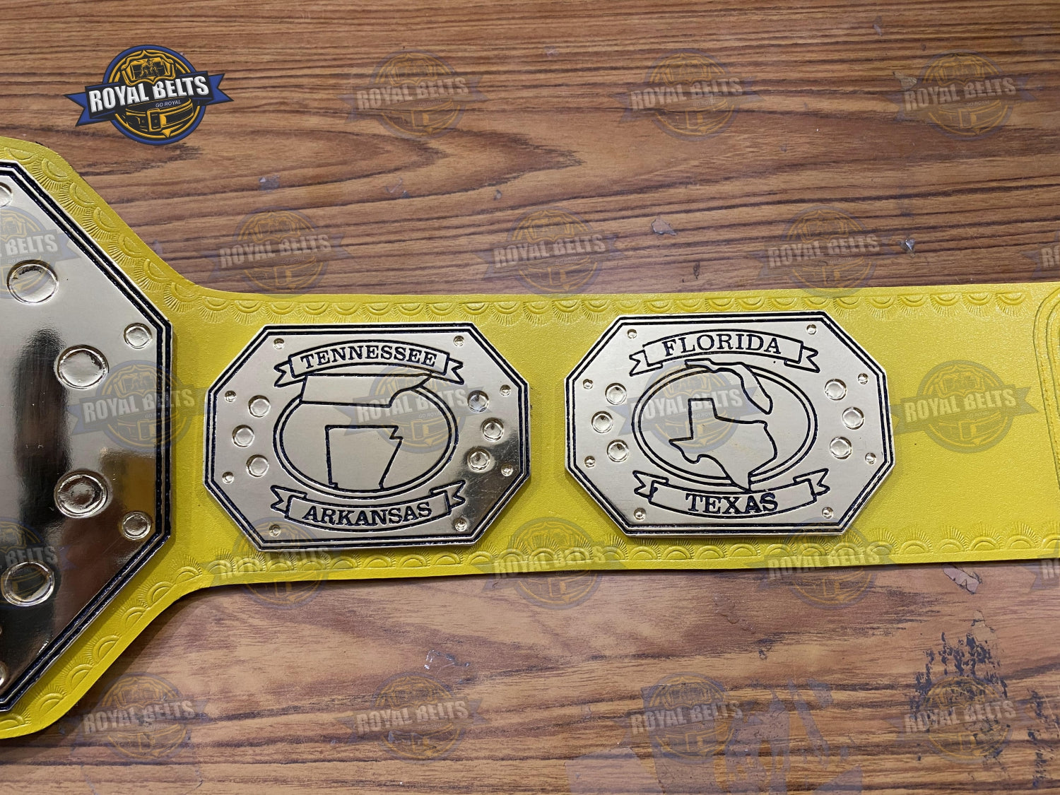 Southern Wrestling Championship Belt showcasing raised lettering , detailed engraving