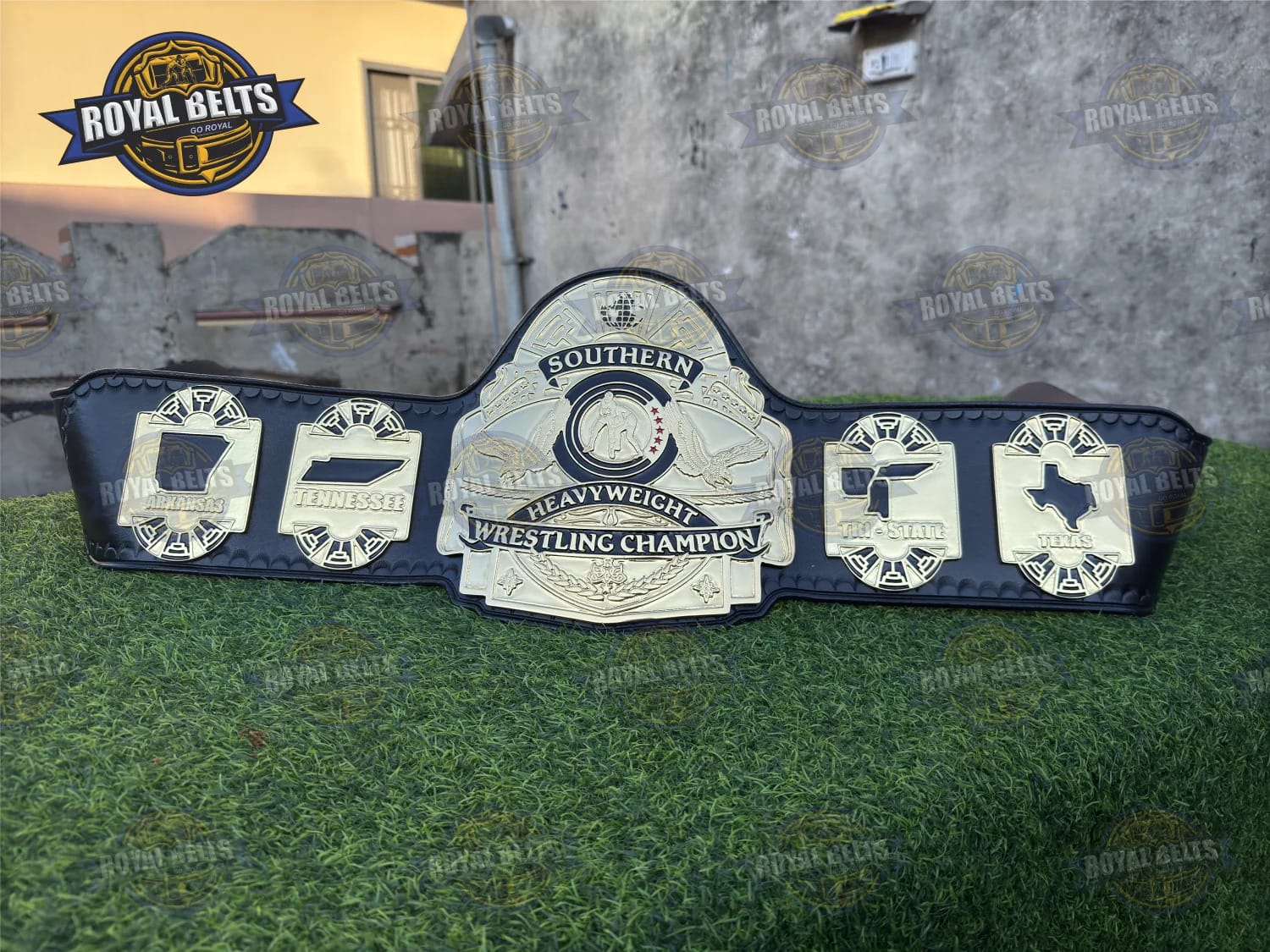 Southern Heavyweight Wrestling Championship Title Belt HD CNC solid metal plates with stitched leather rear backing
