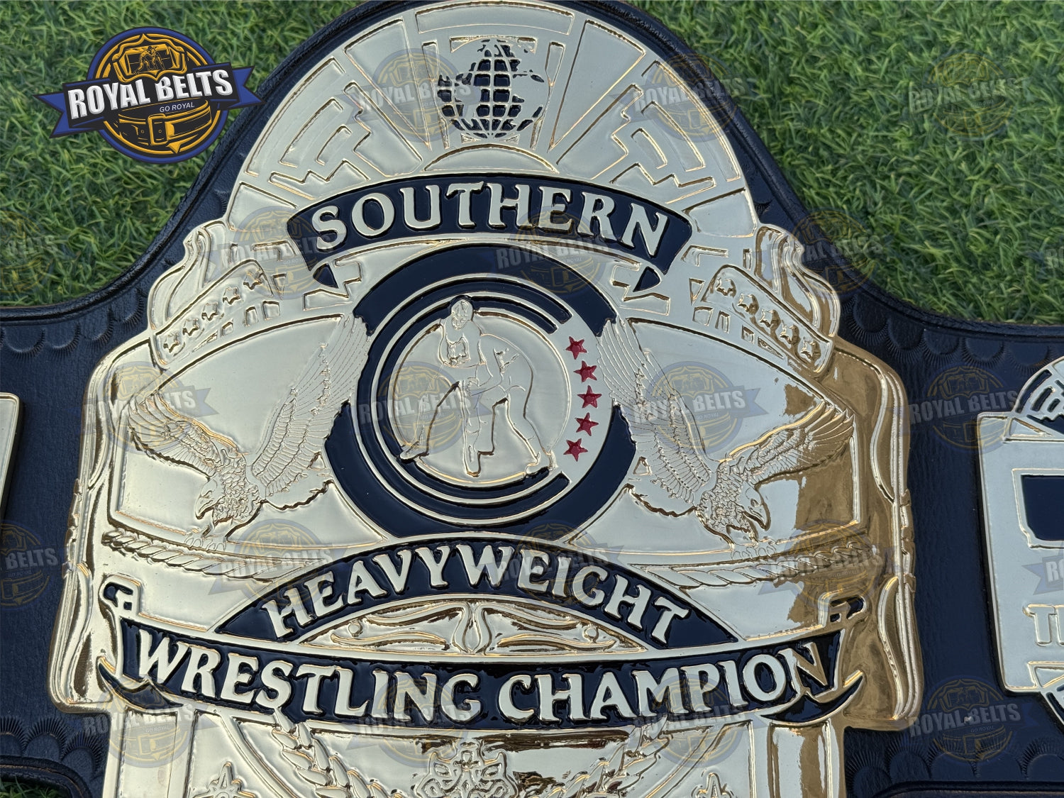 Southern Heavyweight Wrestling Championship Title Belt HD CNC heavyweight gold plates with intricate detailing
