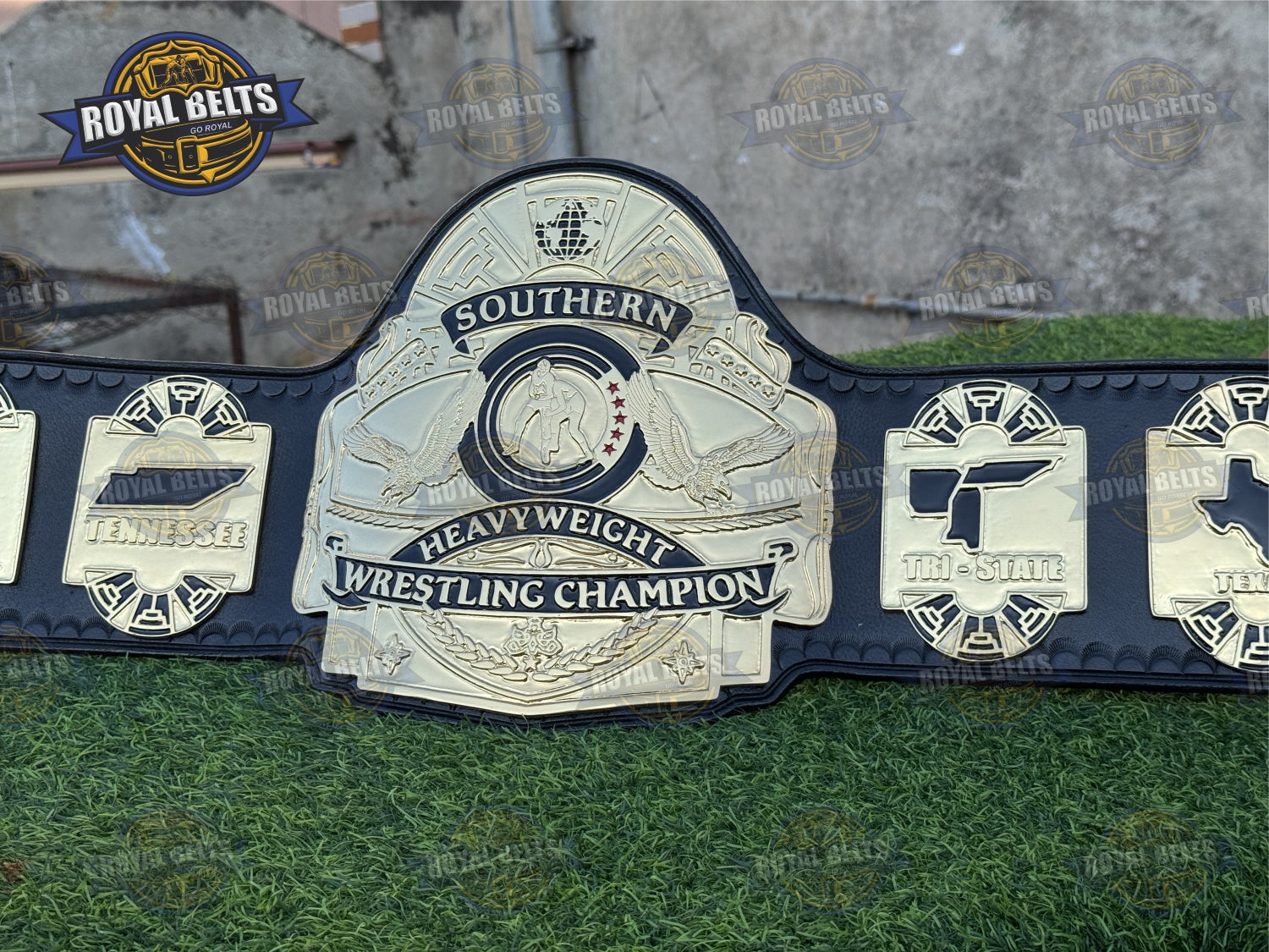 Southern Heavyweight Wrestling Championship Title Belt HD CNC displaying custom Southern emblem etched on metal