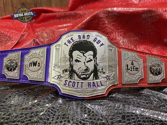 THE BAD GUY Scott Hall Championship Title Belt CNC HD engraved metal plates with premium leather strap Made by Royal Belts