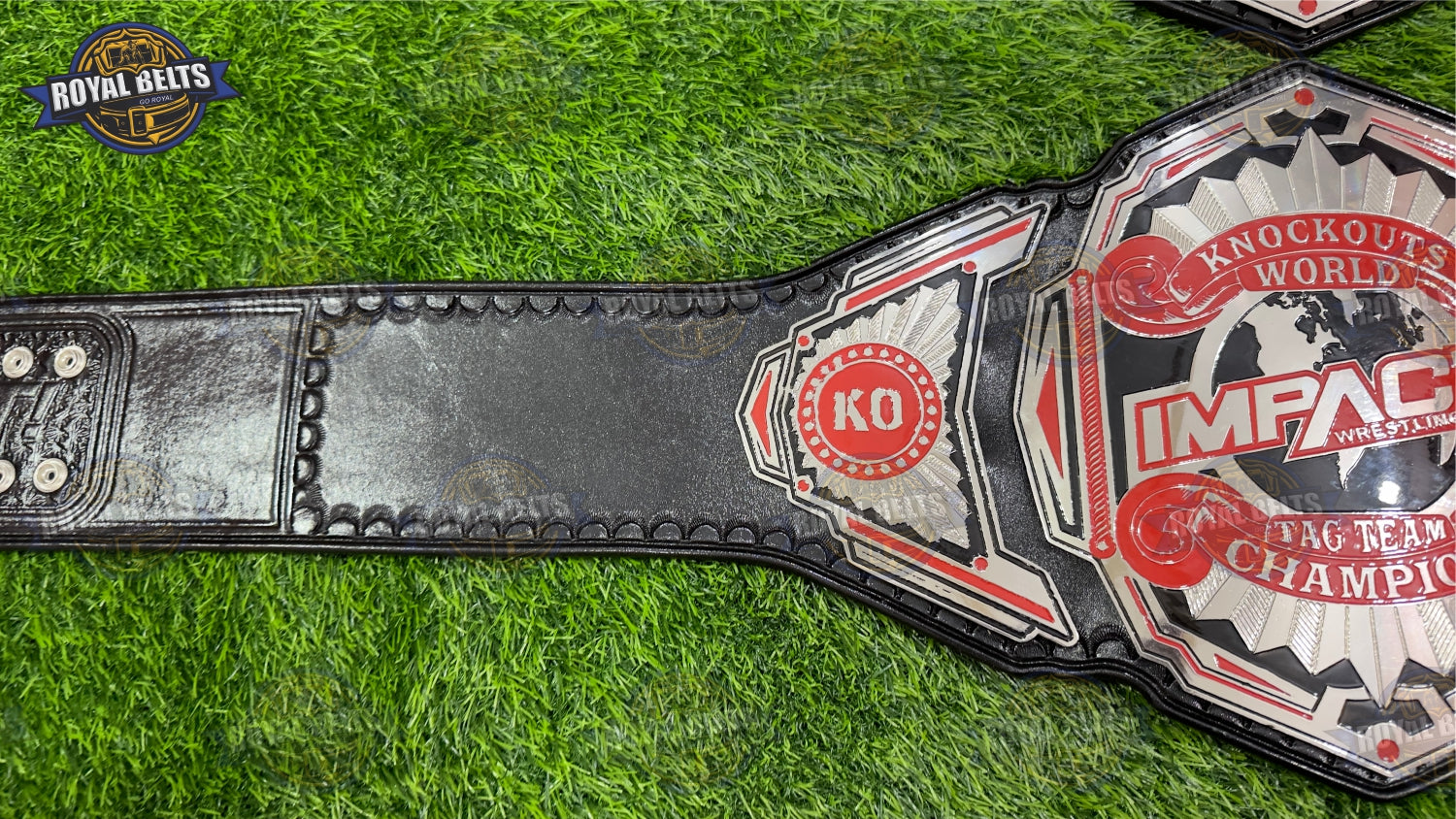 Women’s tag team championship belt inspired by TNA Knockouts division, ornate center plate, classic fit