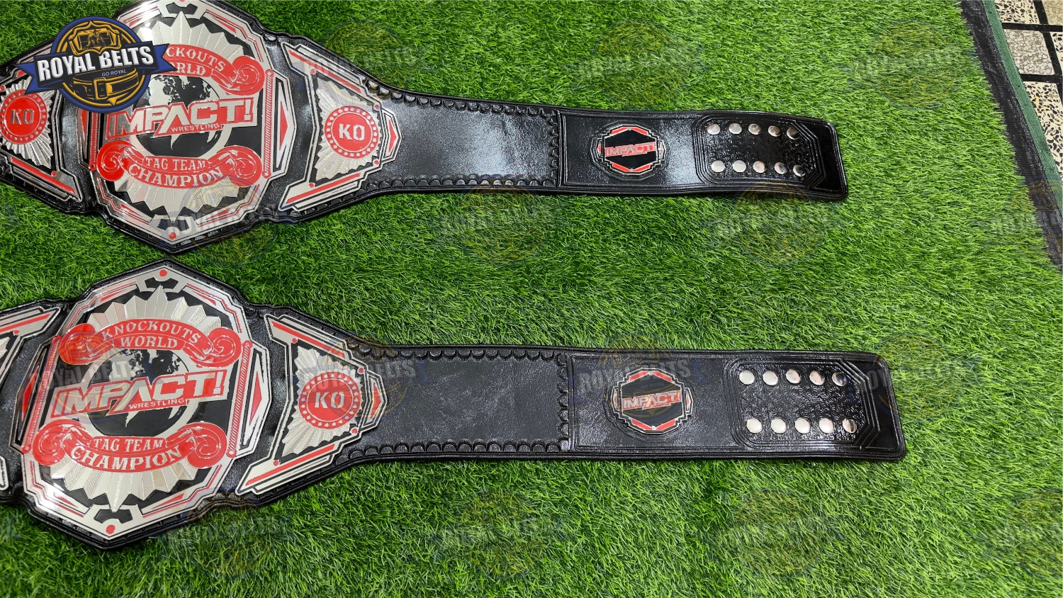 Knockouts Tag Team Championship belt replica with layered plates, high shine coating