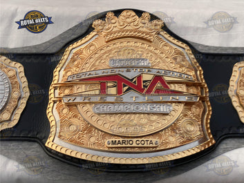 Legends championship belt featuring layered gold plates, mirror polished finish, thick stitched leather backing Crafted by Royal Belts