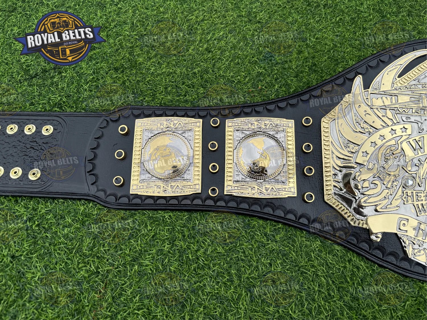 TNA Midwest Wrestling Championship Title Belt HD CNC solid metal plates with stitched leather rear backing
