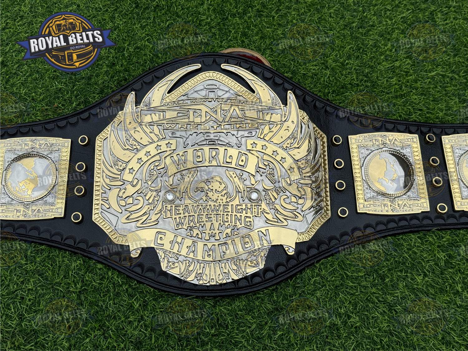 TNA Midwest Wrestling Championship Title Belt HD CNC featuring engraved center plate with Midwest logo Designed by Royal Belts