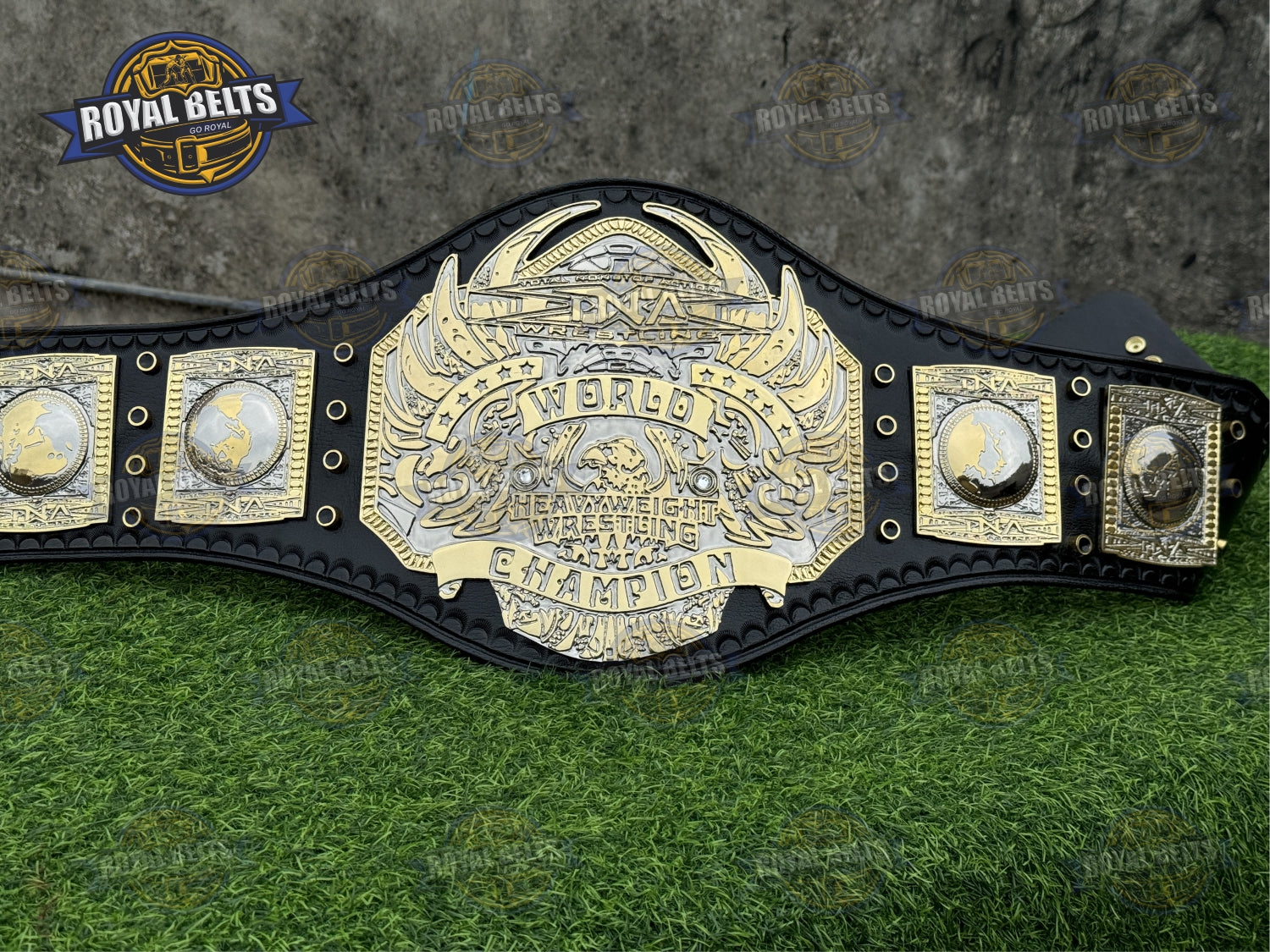 TNA Midwest Wrestling Championship Title Belt HD CNC crafted with raised lettering and smooth cowhide strap Designed by Royal Belts