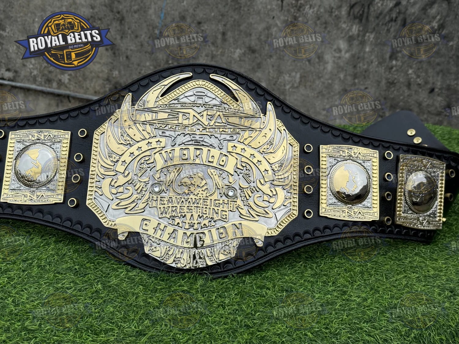 TNA Midwest Wrestling Championship Title Belt HD CNC showcasing heavyweight metal plates with bold engraving Designed by Royal Belts