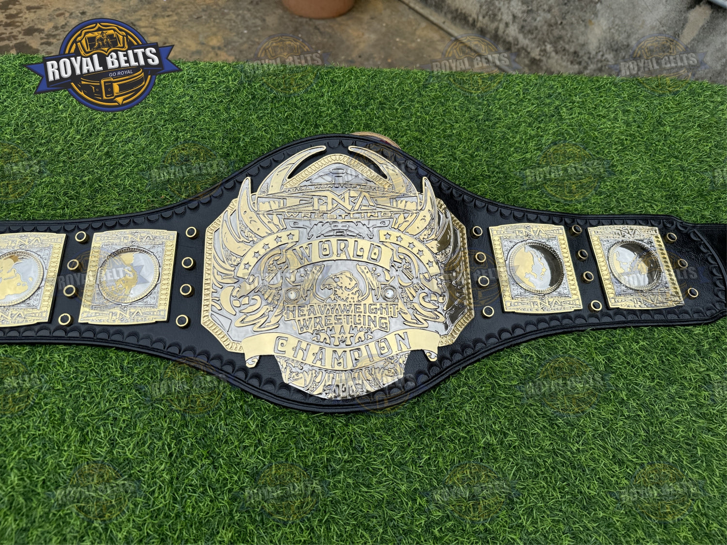TNA Midwest Wrestling Championship Title Belt HD CNC belt with beveled edges and reinforced snap fasteners 