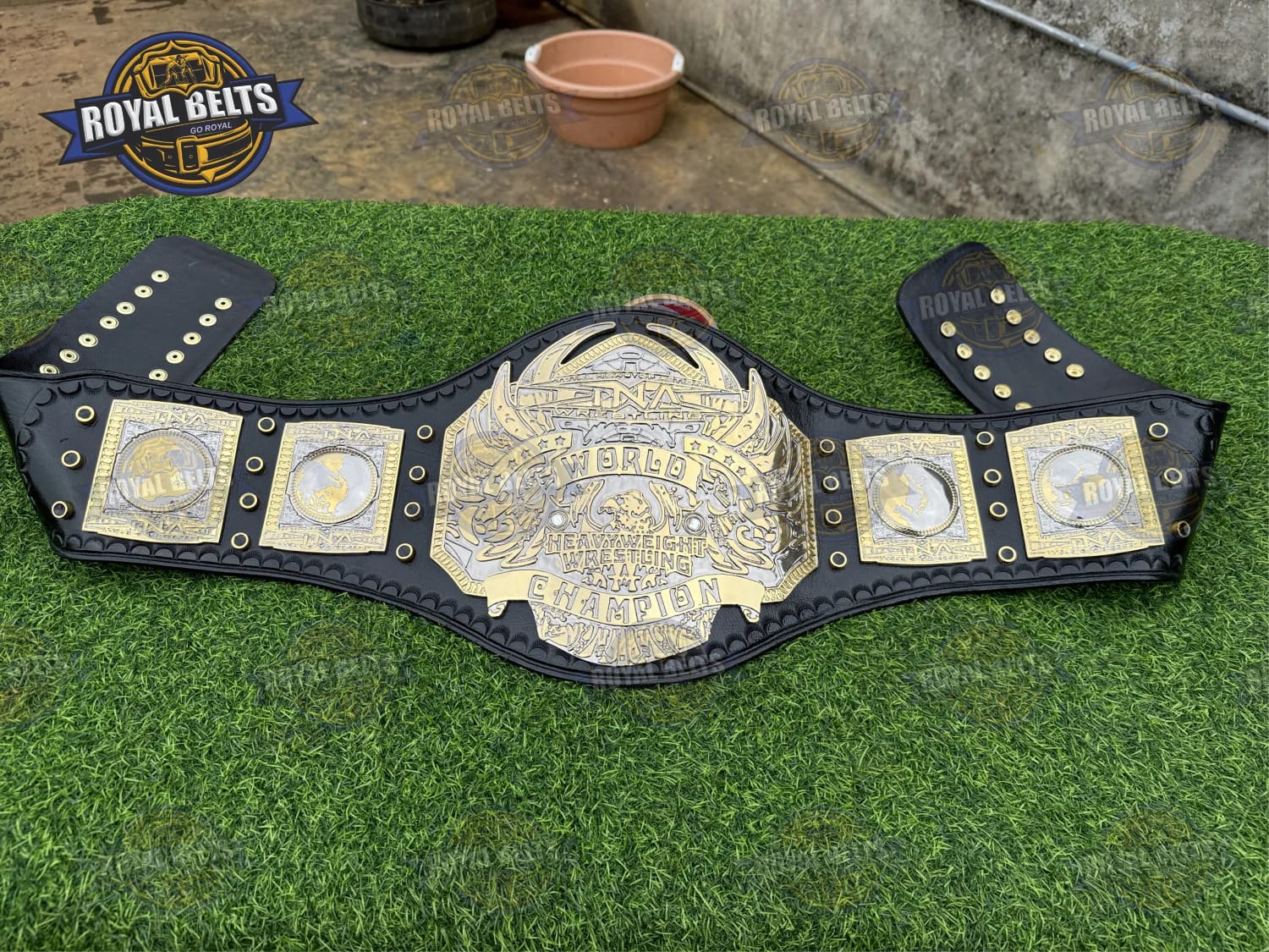 TNA Midwest Wrestling Championship Title Belt HD CNC featuring flexible premium leather and luxury gold tone
