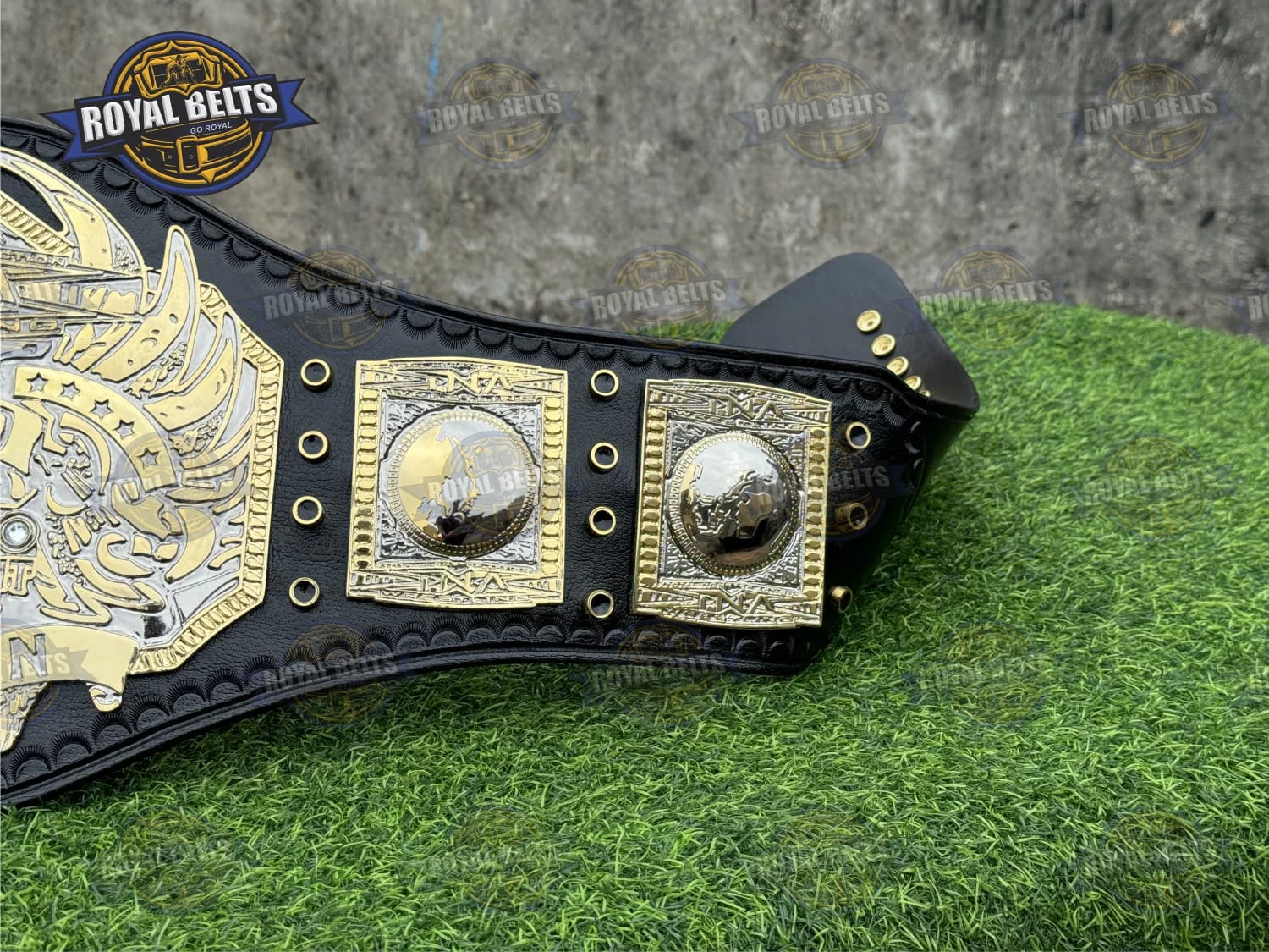 TNA Midwest Wrestling Championship Title Belt HD CNC displaying custom TNA Midwest logo etched on metal