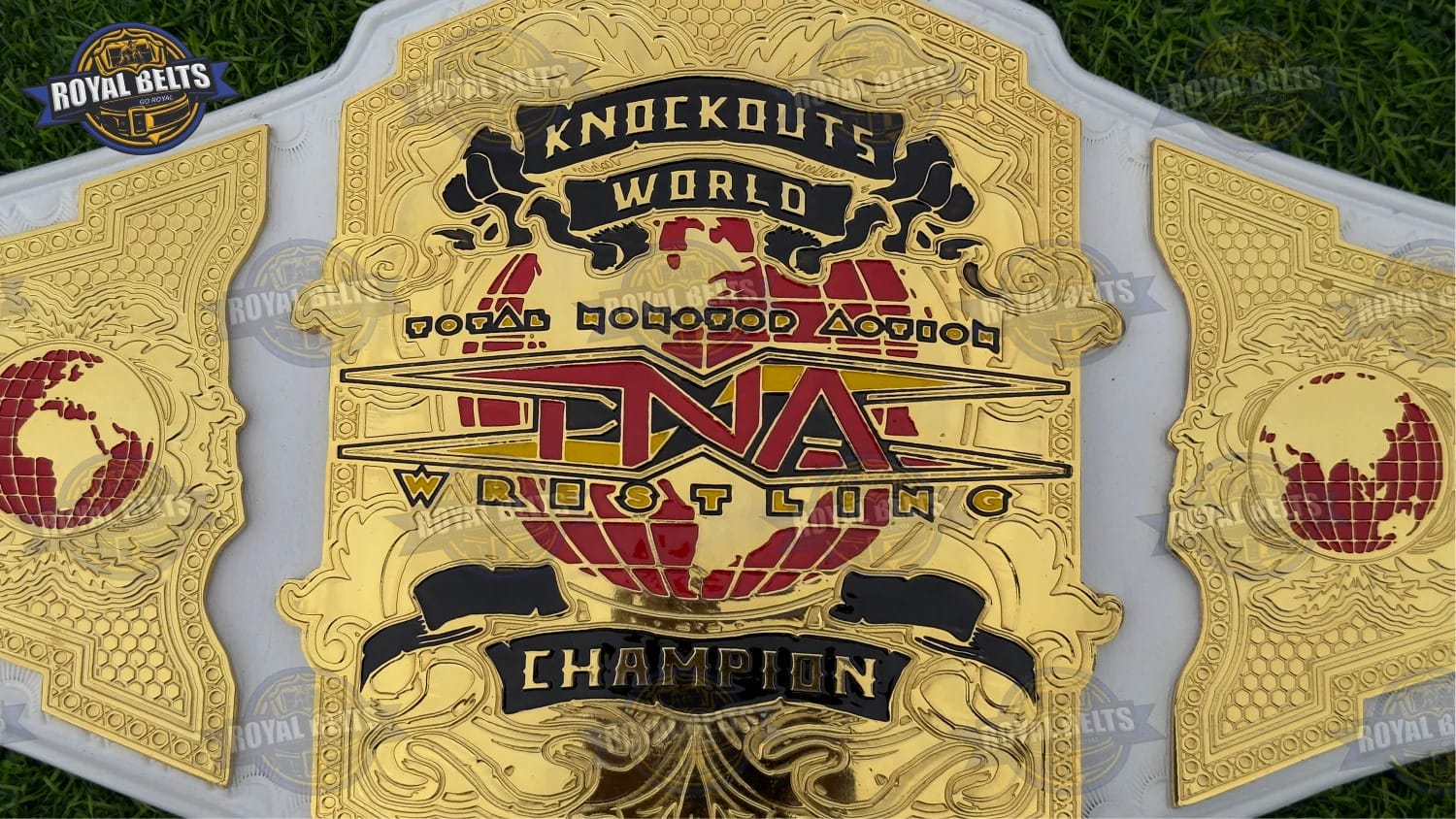 TNA Knockouts Title Belt with thick gold plates and premium leather backing Crafted by Royal Belts