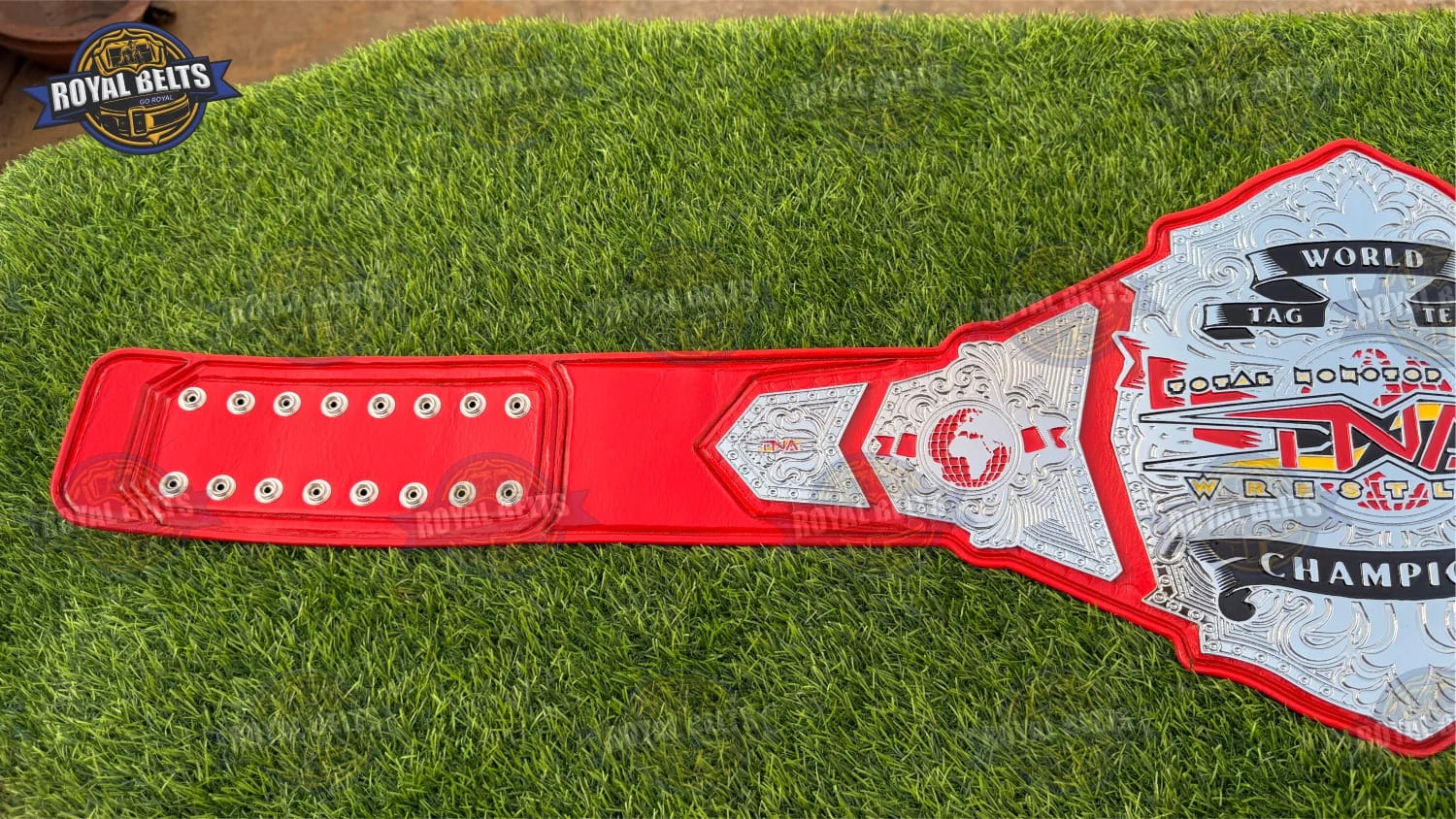 TNA World Tag Team Championship Belt with thick metal plates and beveled nickel edges