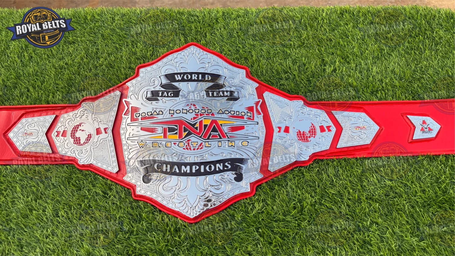 TNA World Tag Team Wrestling Title Belt with thick nickel plates and stitched leather backing Crafted by Royal Belts