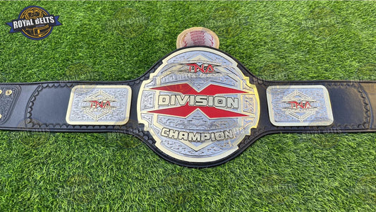 TNA Division Championship Title Belt with polished dual center plate and black leather strap Manufacture by Royal Belts