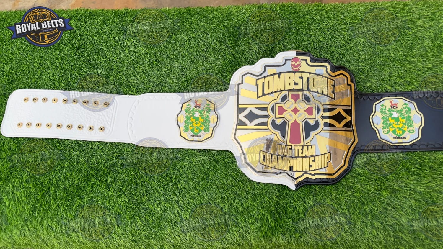 TOMBSTONE title belt showcasing raised lettering and detailed engraving Made by Royal Belts