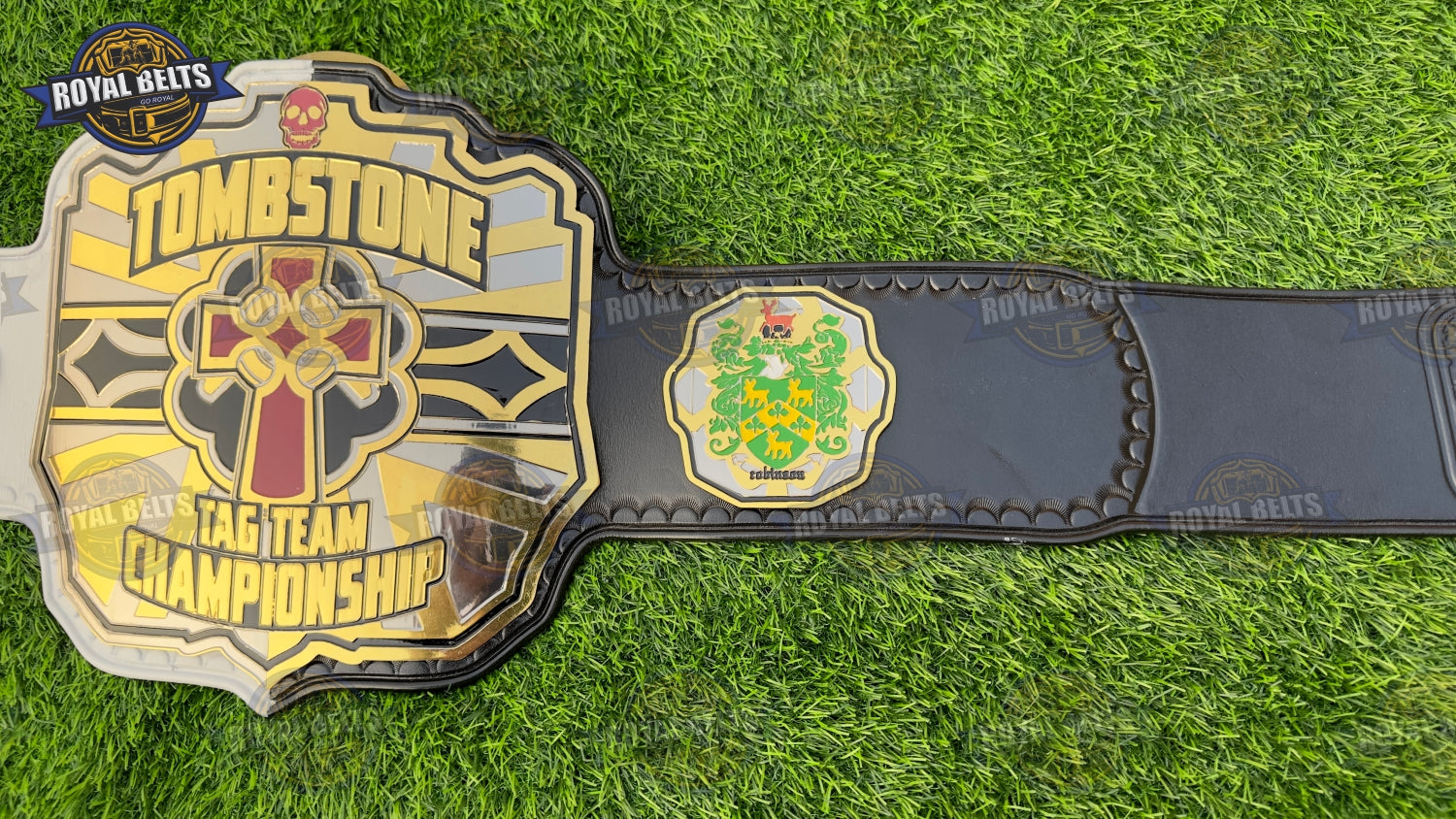 TOMBSTONE championship belt designed with bold logo and detailed side accents