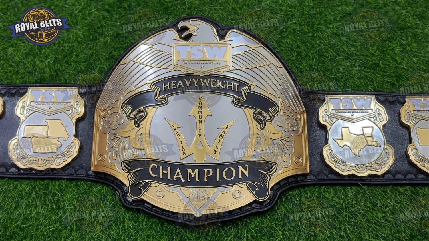 TSW custom heavyweight championship title belt HD CNC with polished dual center plate and black leather strap Manufacture by Royal Belts
