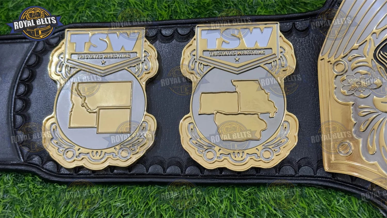 TSW heavyweight title belt CNC featuring engraved center plate and ornate borders