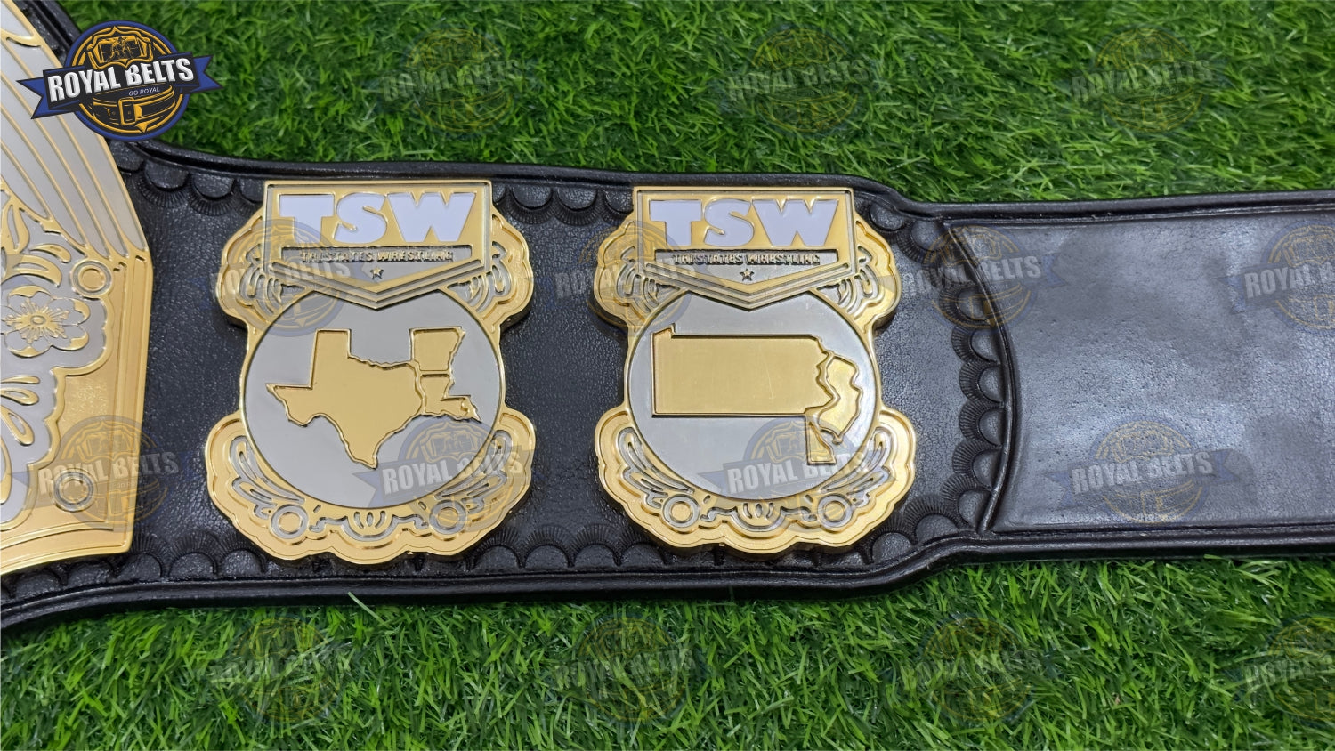 TSW heavyweight championship title belt with polished dual plates and stitched strap 
