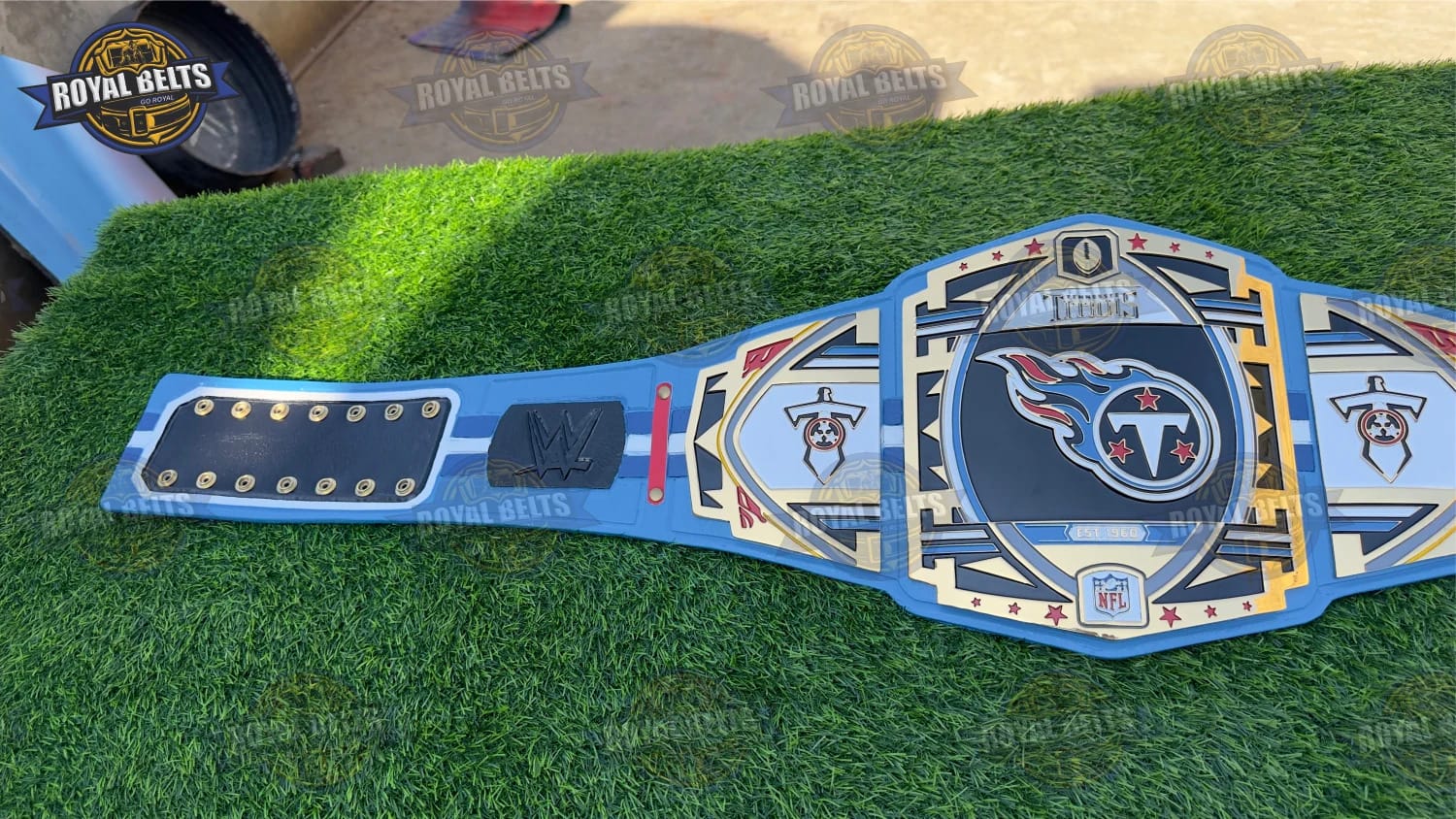 Tennessee Titans Legacy belt with adjustable premium leather backing Manufacture by Royal Belts 