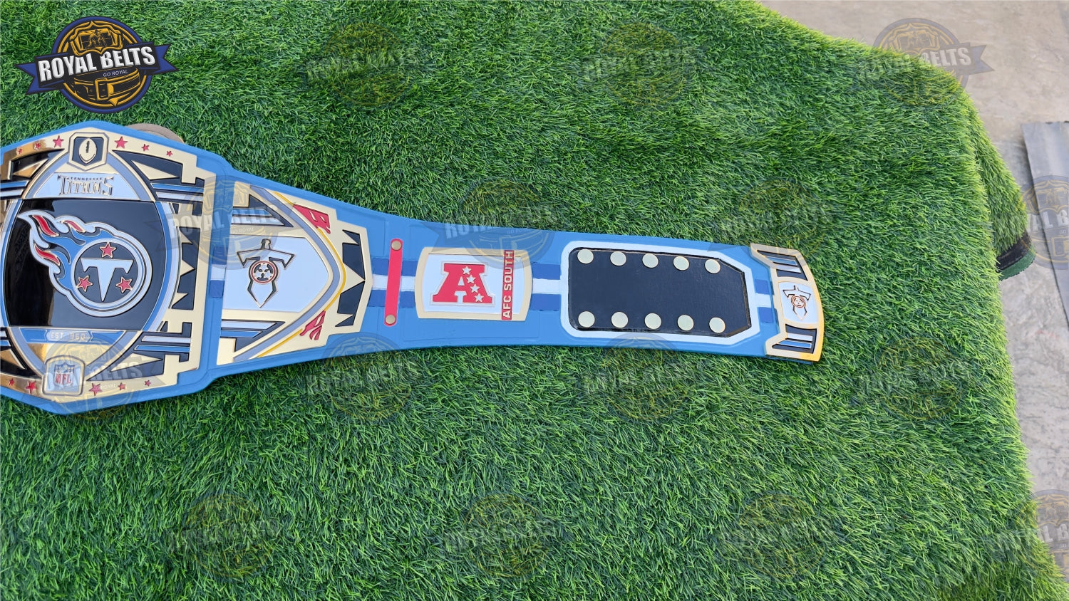 Tennessee Titans Legacy title belt with deep HD CNC gold engraving