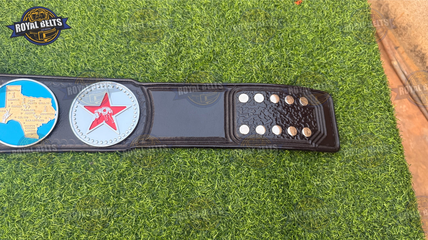 Texas Heavyweight Wrestling Championship CNC HD belt showcasing raised lettering, thick plates, smooth leather strap 