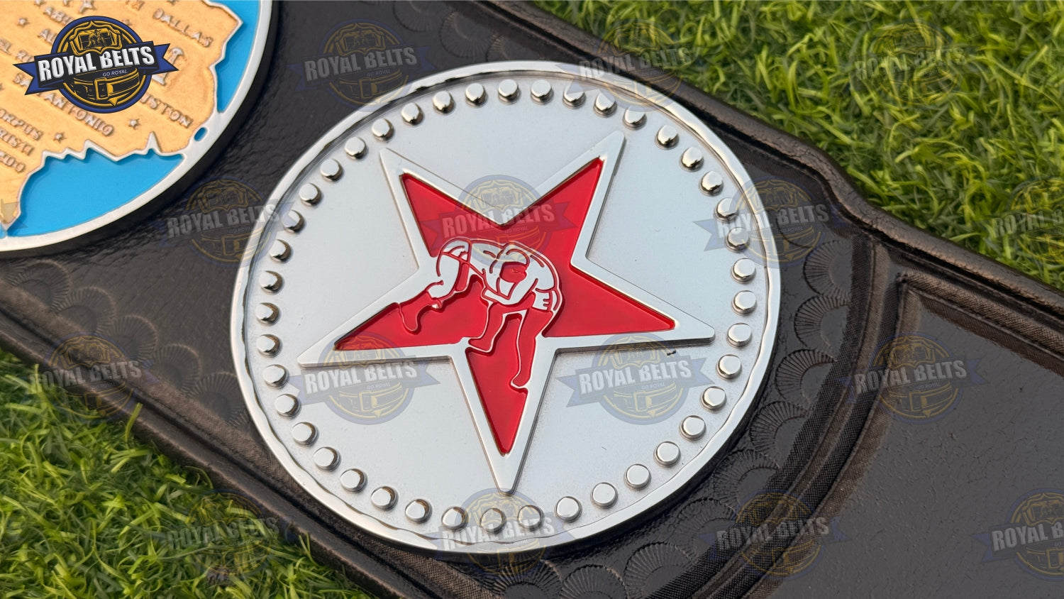 Texas Heavyweight Wrestling Championship HD CNC belt with high gloss silver plates and reinforced stitching leather