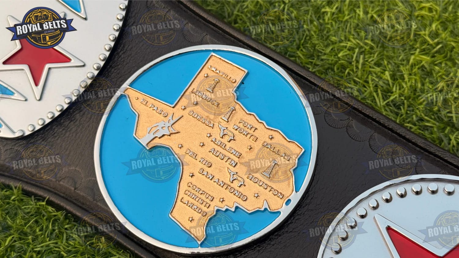 Texas Heavyweight Wrestling Championship CNC engraved HD title belt with bold center plate and side plate detailing