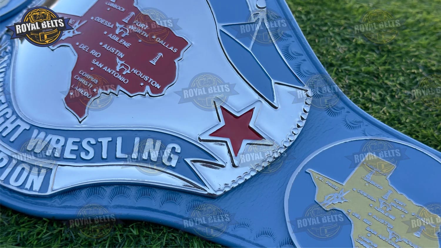 Texas Heavyweight Wrestling Championship Title Belt solid chrome tone plates with stitched rear leather