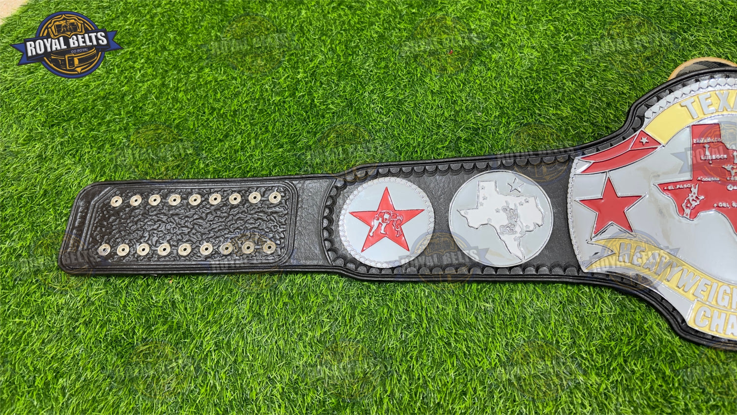 Texas Heavyweight Wrestling Championship Title Belt smooth leather strap with classic wrestling design