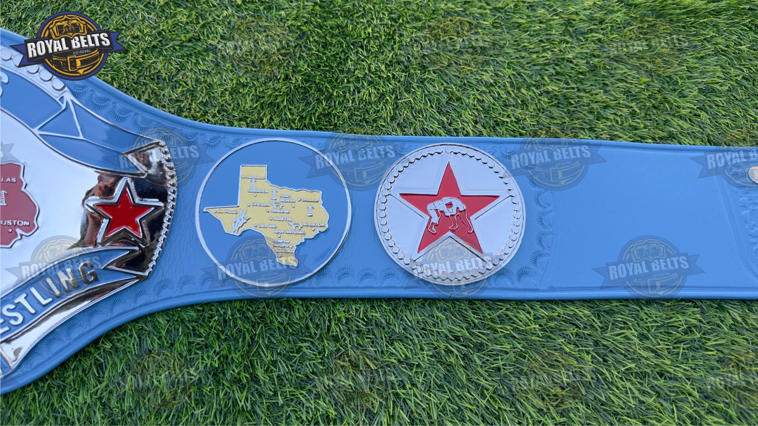 Texas Heavyweight Wrestling Championship Title Belt flexible leather strap with high gloss chrome plates