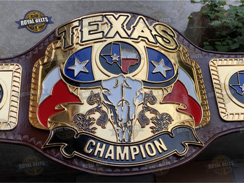Heavyweight championship belt featuring raised CNC gold center, mirror polished finish, stitched leather backing Manufacture by Royal Belts