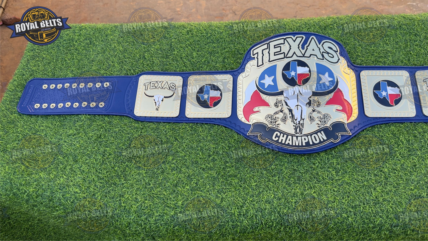 Texas Heavyweight Wrestling Title Belt with thick gold plates and premium leather backing Crafted by Royal Belts